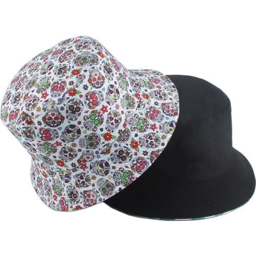Fashion Harajuku Bucket Hat Skull Print Hip Hop Cap Summer Sun Hats For Women Men Bob Chapeau Reversible Fisherman Hat