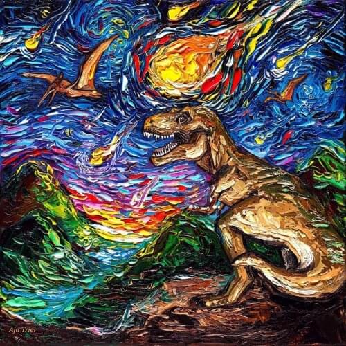 Canvas Poster Living Home Decoration Wall Art，van Gogh Style Dinosaur Artwork Poster