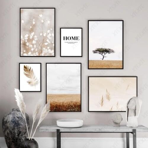 Autumn Natural Scenery Posters Tree Grass Nordic Style Canvas Painting Wall Art Picture Decoration Home Bedroom Living Room