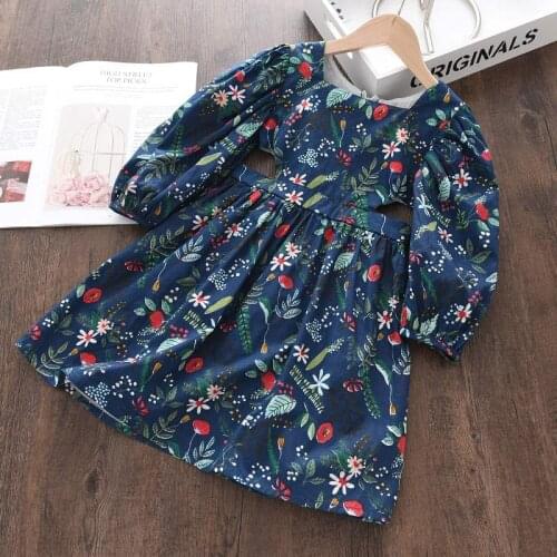 Girls Casual Dresses New Fashion Children Floral Hollow Spring Clothing Long-sleeved Kids Girl Autumn Holiday Costumes