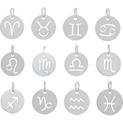 5Pcs/Lot Steel Color Zodiac Charm Stainless Steel Material Popular Bracelet Pendants Twelve Constellations DIY Jewelry Pendant