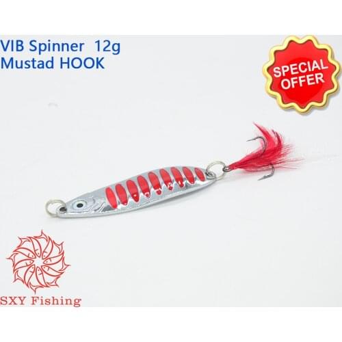 SXY FISHING Metal slice Lure White fish Red scales 12g 0.42OZ Mustad HOOK Feather hook VIB bait Spinner