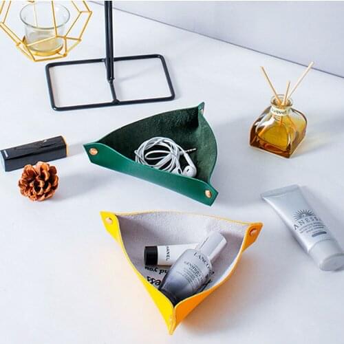 Chic PU Leather Makeup Organizer Desktop Storage Box Jewelry Storage Case Home Office Miscellaneous Storage beauty Decoration