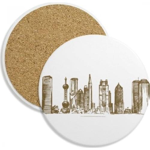 Shanghai China Landmark Sketch Stone Drink Ceramics Coasters for Mug Cup Gift 2pcs