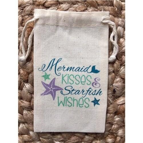 Mermaid Kisses & Starfish Wishes bag custom bridal Shower bags Mermaid birthday party gift bag bachelorette welcome Treat Bags
