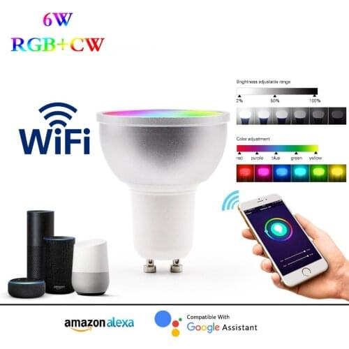 Gu10 LED WiFi Smart Bulb Color 5W Dimmable RGBCW Bulb 400 LM Compatible With Smart Phone Alexa Google Home With App Remote Co