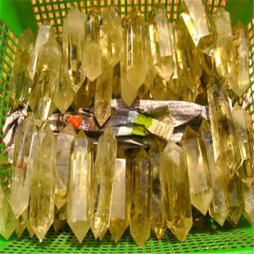 100 grams yellow double-pointed crystal pillar, lemon yellow crystal household decoration wand point