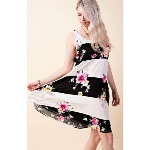 New Cute Floral Dress Summer Women Vestidos Verano 2019 Sleeveless Printing Loose Elegant Flower Dress Color Plaid Striped Jurk