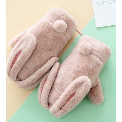 Winter Cute Female Students Plus Velvet Thickened Warm Gloves Korean Version of Rabbit Even Finger Hanging Neck Gloves Role Play
