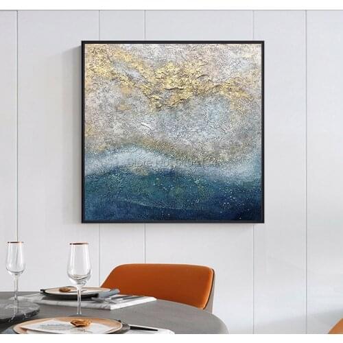 100% Hand painted By Professional Artist 2020 Square Handmade Abstract Landscape Oil Painting On Canvas for Home Decor Gold Art