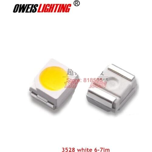 100PCS 3528 WHITE 6-7LM SMD LED TRUE WHITE 6000-7000K / NATURAL 4000-5000K / WARM 2800-3200K / COOL 9000-13000K 20mA 2.8-3.0v