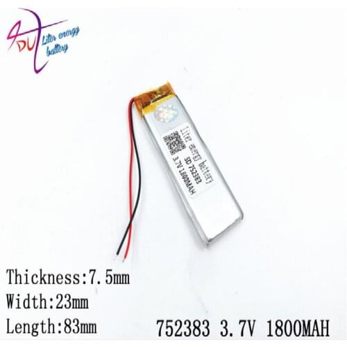 3.7V,1800mAH 752383 752585 PLIB; polymer lithium ion Li-ion battery for dvr,GPS,mp3,mp4,cell phone,speaker