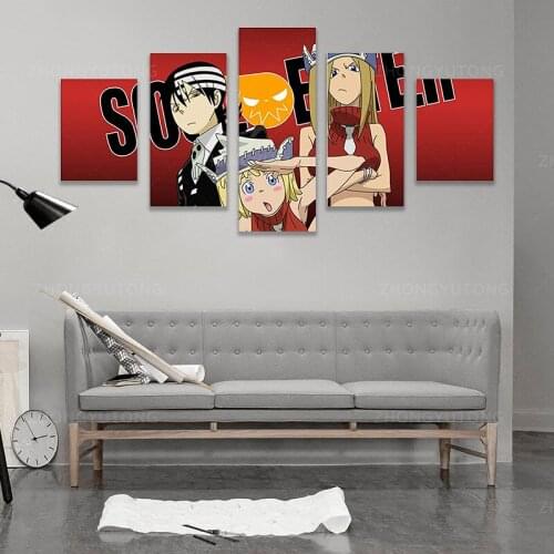 5 Pieces Soul Eater Poster Cartoon Canvas Prints For Dorm Room Decoration Art Picture Prints Home Decor Wall Poster Decoration