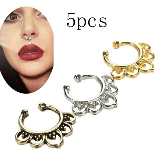 5PCS Fake Nose Ring Black Color Round Septum Piercing Clicker Faux Clip Non Body Hoop For Women Wholesale Jewelry