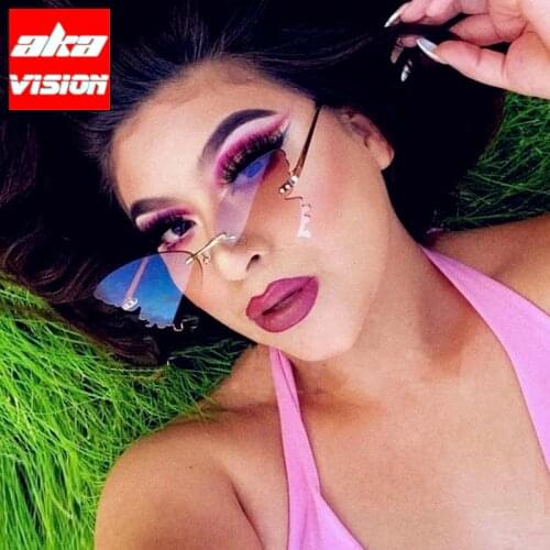 AKA VISION Butterfly Sunglasses Women 2021 Luxury Glasses Women Retro Oversized Eyeglasses Women Rimless Oculos De Sol Feminino