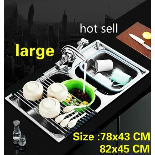 Free shipping Apartment large kitchen double groove sink do the dishes 304 stainless steel hot sell luxury 78x43/82x45 CM