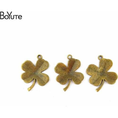 BoYuTe (60 Pieces/Lot) 24*20MM Four Leaf Charms Antique Bronze Metal Clover Lucky Flower Charms Pendants Jewelry for Supplies