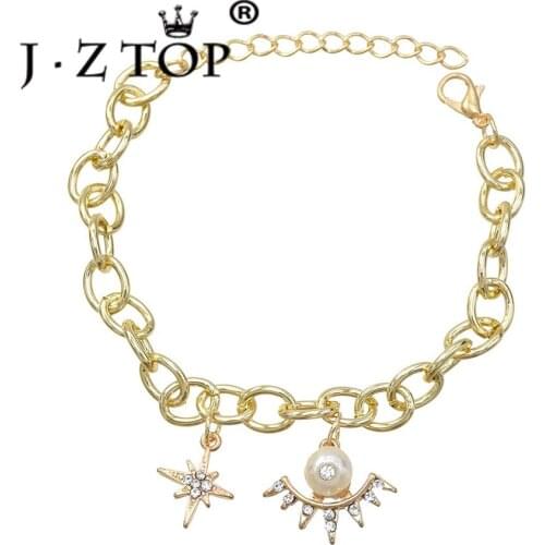 Imitation Pearl Stars Eye Bracelet Women Simple Metal Gold Rhinestone Pendant Bracelet Pulseras Mujer Moda 2019