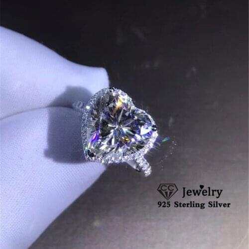 CC Trendy Rings For Women S925 Silver Heart Cubic Zirconia Bridal Wedding Engagement Fine Jewelry Temperament Accessories CC829