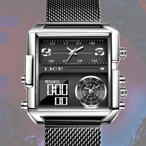 Relogio Masculino LIGE Automatic Date Mens Watches Sports Watch Men Waterproof Wristwatch For Men Square Quartz Clock Male+Box