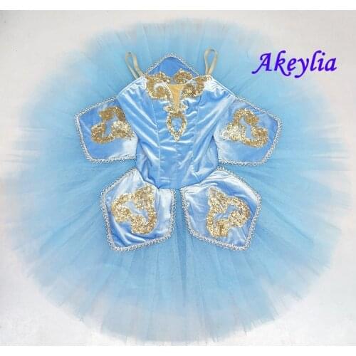 Child Pre-professional Ballet Tutu with Pale Blue Adult Stage Dance Costume Princess Dress velvet Bodice and Rhystones 19067