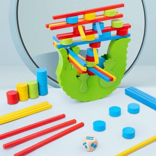 Childrens Montessori wooden crocodile balance building block puzzle stacking toy boy girl stacking high wooden toy