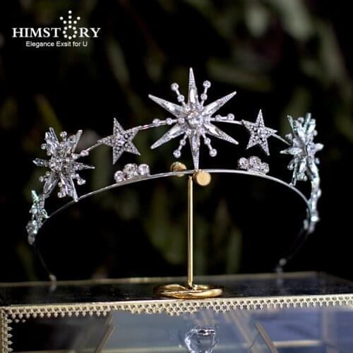 HIMSTORY Star Rhinestone Bridal Crown Baroque Wedding Headwear Shinny Fashion Crystal Princess Hair Accessories