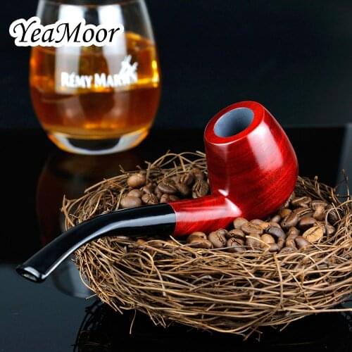 Classic Handmade Smoking Pipe 9mm Filter Red Sandal Wood Pipe Tobacco Pipes Vintage Bent Smoke Pipe 10 tools free gift set