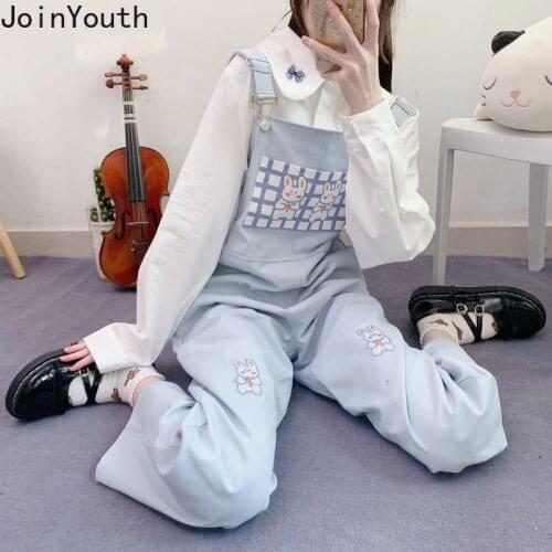 Joinyouth Womens Clothing Kawaii Jumpsuits Cartoon Print Overalls Loose Japanese Chic Pants Cute Pocket Zipper Ladies Trousers