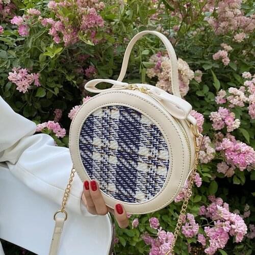 Round Crossbody Bag for Women 2021 Fashion Small Shoulder Bag Ladies Luxury Designer Purses and HandBags Lattice Messenger Bag