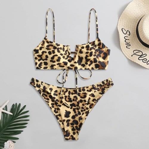 Swimwear Women Sexy Leopard Snakin Print Halter Bandage High Waist Bikini Set Two Piece Swimsuit swimming suit for women trikini