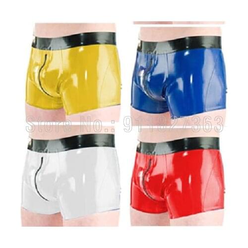 Handmade Latex Boxer Rubber Boxer Crotch Zipper Two Way Zip Mens Latex Underwear Green with Black Trim