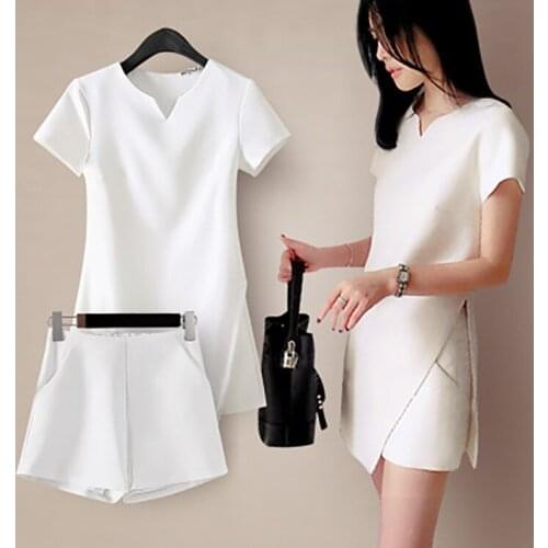 Summer women sets two pieces set v-neck tops+short sets casual female office suit womens costumes