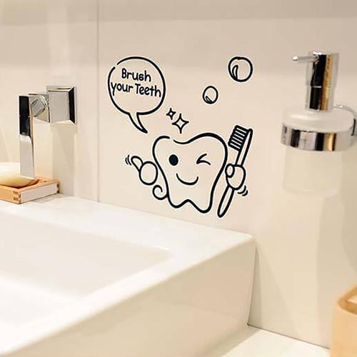 Cartoon Tooth Brush Your Teeth Shower Room Vinyl Sticker Murals Wall Decor Wall Stickers for Living Room BathRoom