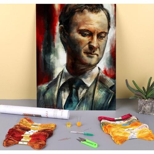 Portrait Mycroft Printed Canvas 11CT Cross-Stitch Complete Kit DIY Embroidery DMC Threads Handmade Handiwork Hobby Package