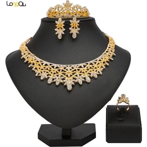 Longqu Nigerian Wedding woman accessories jewelry set Fashion African Bead Bridal Jewelry Set Dubai Gold Designer Jewelry Set
