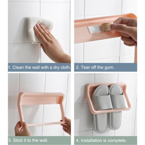 Bathroom Wall Mounted Punch-free Space-saving Slipper Rack Shoes Hanger Shelf