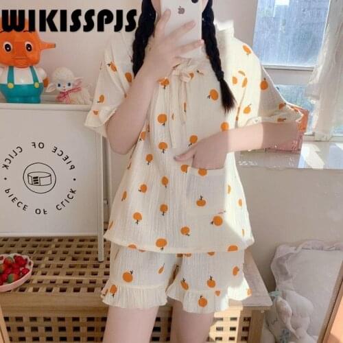 New Printed Short Sleeve Pajamas for Women In 2021 Summer Two Piece Set Summer Kawaii Pajama Pajamas for Teen Girls Sleepwear