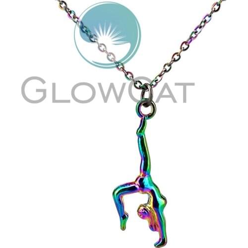 Rainbow Color Gymnastics Female Gym Sport Gymnast Pendant Necklace Stainless Steel Chain Jewelry 22189