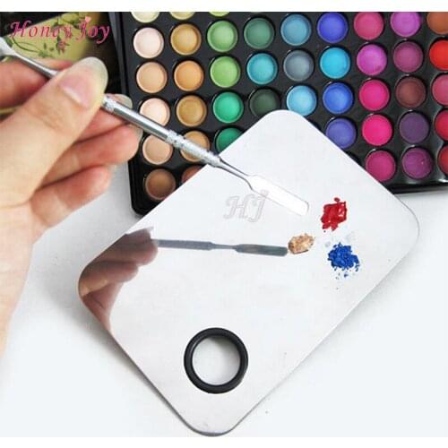 1set Makeup Color Palette Pallet Stainless Steel Plate with Spoon for Make up Mix Colors Color Mixing Adjusting Tool