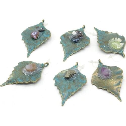 Natural Stone Pendant Leaf-Shaped Pendant Amethyst/Prehnite/Pearl For Jewelry Making DIY Necklace Bracelet Earrings Accessory