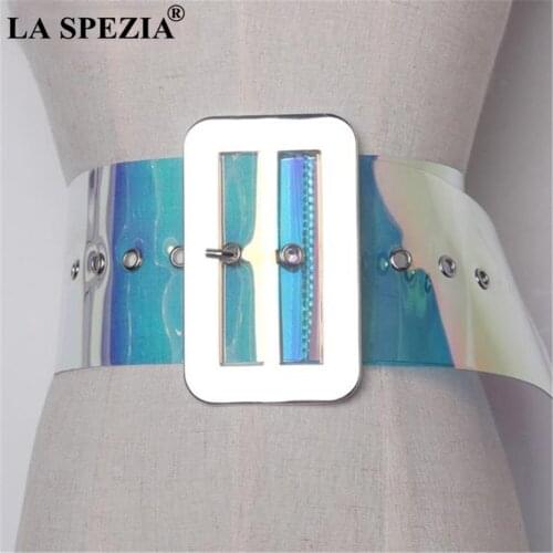 Transparent Belts Wide Cummerbund Big Metall buckle PVC Women colourful Ladies High Fashion Dress Belts For Dress