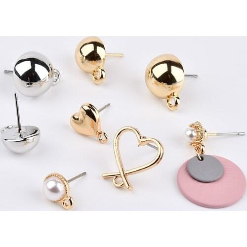 DIY self-made ear jewelry materials, alloy cross peach heart Pearl Plastic semi round Ear Studs Earrings accessories
