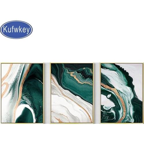 Modern Abstract Gold foil lines Green diamond Art Paintings For Living Room Bedroom Decor Mosaic Diamond Wall picture Home gift