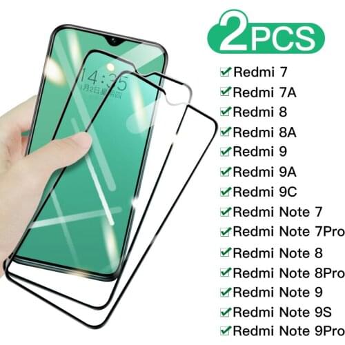 2PCS 9H Full Screen Protective Glass on the Redmi 9 9A 9C 8 8A 7 7A For Xiaomi Redmi Note 7 8 9 Pro 8T 9S Tempered Glass Film