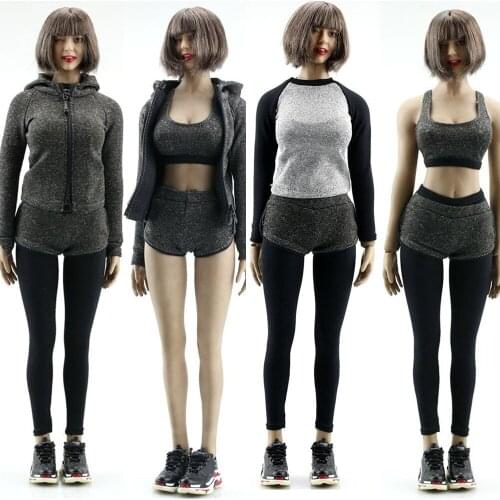 1/6 Scale Female Casual Clothes Yoga Suit Grey Fitness Suit Grey Vest Shorts Hoodies for 12 Inches TBLeague PH Action Figure