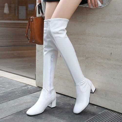 2021 Winter Sexy Women Thigh High Long Boots White High Heels Over the knee Boots Plush keeps Warm Leather Boots Party Shoes