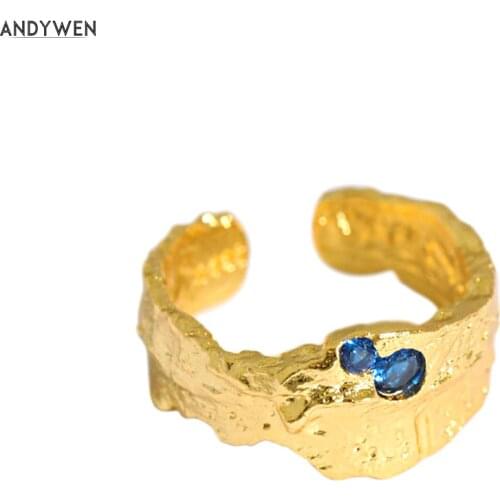 ANDYWEN 925 Sterling Silver Gold Resizable Blue Rings Women Adjustable Wedding Rock Punk Circle Rock Punk Wedding Jewelry
