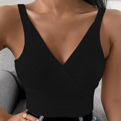 2021 New Spring Summer Women Solid Camisole Tube Top Fashion Sexy Cropped Ladies V-neck Elasticity Tops