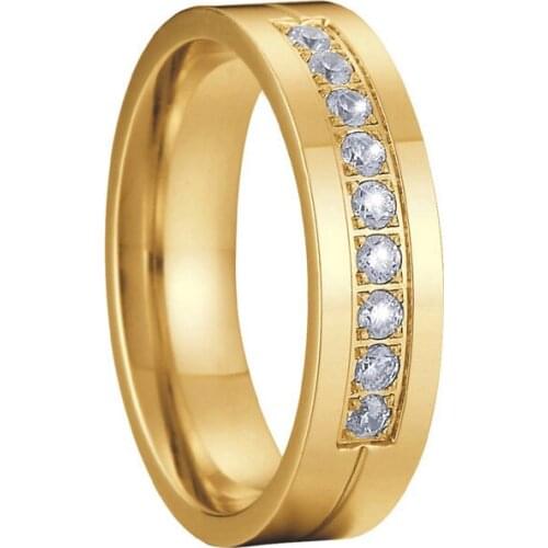 Women ring stainless steel wedding bands gold plated love alliance cz diamond engagement promise couple rings female ladies